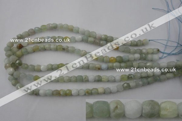 CAQ410 15.5 inches 7*8mm faceted nuggets natural aquamarine beads