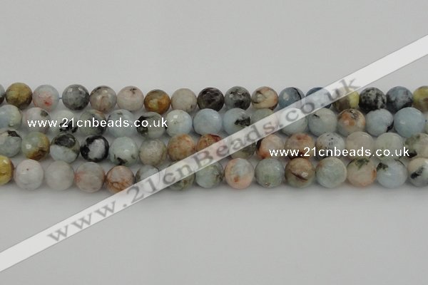 CAQ423 15.5 inches 12mm faceted round natural aquamarine beads