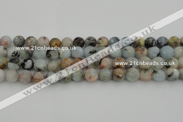 CAQ424 15.5 inches 14mm faceted round natural aquamarine beads