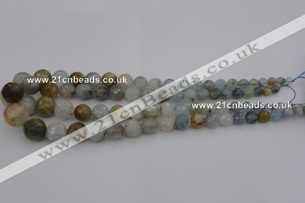 CAQ428 15.5 inches 6mm - 16mm faceted round natural aquamarine beads