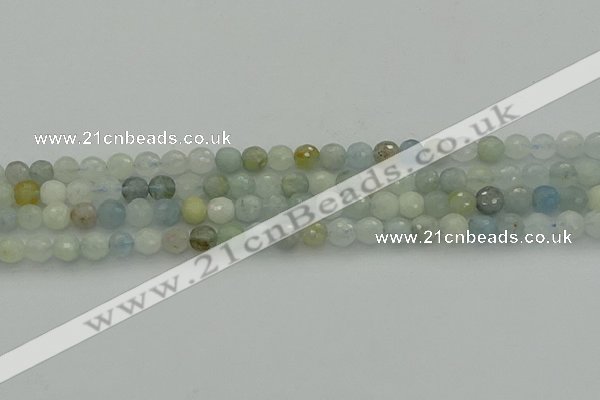 CAQ436 15.5 inches 6mm faceted round natural aquamarine beads