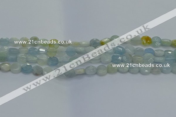 CAQ568 15.5 inches 7mm faceted coin natural aquamarine beads