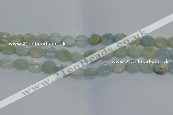 CAQ569 15.5 inches 9mm faceted coin natural aquamarine beads