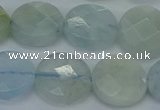 CAQ570 15.5 inches 11mm faceted coin natural aquamarine beads