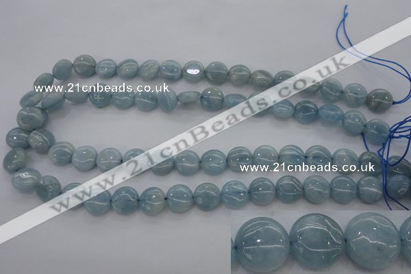 CAQ68 15.5 inches 12*12mm flat round natural aquamarine beads wholesale