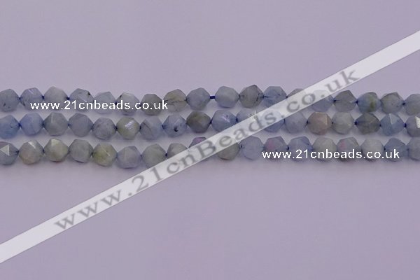 CAQ791 15.5 inches 8mm faceted nuggets aquamarine gemstone beads
