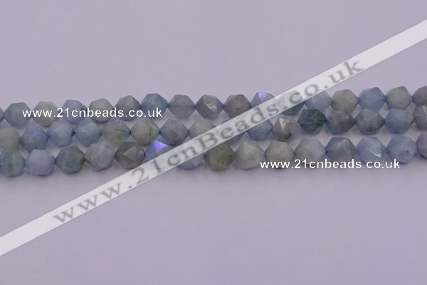 CAQ792 15.5 inches 10mm faceted nuggets aquamarine gemstone beads