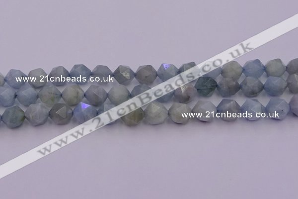 CAQ793 15.5 inches 12mm faceted nuggets aquamarine gemstone beads