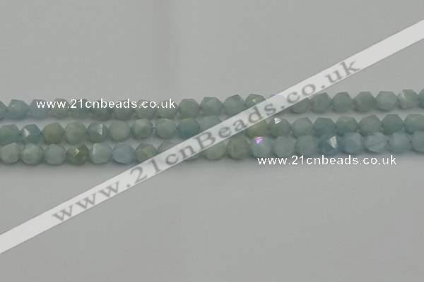 CAQ796 15.5 inches 6mm faceted nuggets aquamarine gemstone beads