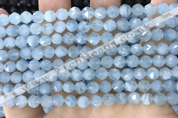 CAQ922 15.5 inches 6mm faceted nuggets aquamarine gemstone beads