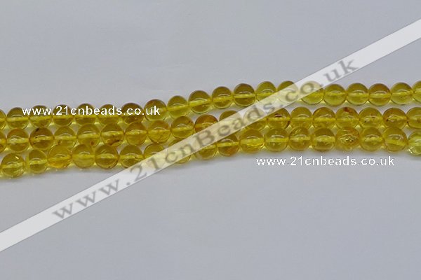 CAR557 15.5 inches 7mm - 8mm round natural amber beads wholesale