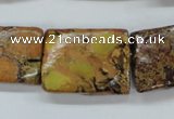 CAT148 18*25mm twisted rectangle dyed natural aqua terra jasper beads