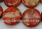 CAT195 15.5 inches 25mm flat round dyed natural aqua terra jasper beads