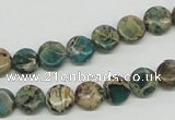 CAT5007 15.5 inches 8mm flat round natural aqua terra jasper beads