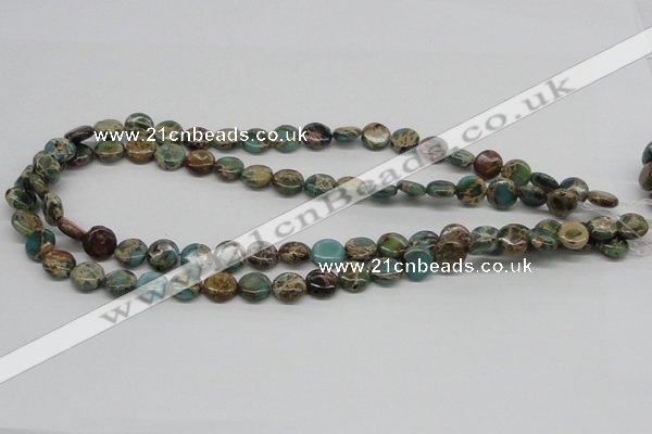CAT5008 15.5 inches 10mm flat round natural aqua terra jasper beads