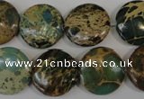 CAT5034 15.5 inches 18mm flat round natural aqua terra jasper beads