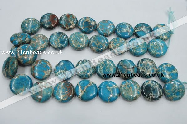 CAT65 15.5 inches 25mm flat round dyed natural aqua terra jasper beads