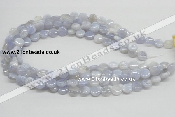 CBC12 15.5 inches 12mm flat round blue chalcedony beads wholesale