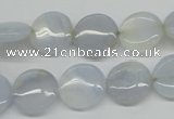 CBC33 15.5 inches 14mm flat round blue chalcedony beads wholesale