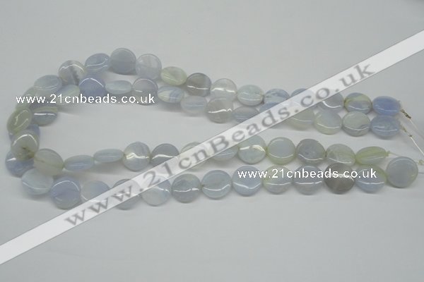 CBC33 15.5 inches 14mm flat round blue chalcedony beads wholesale