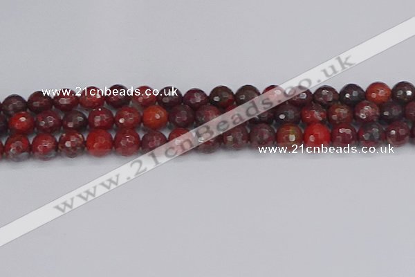 CBD378 15.5 inches 10mm faceted round poppy jasper beads