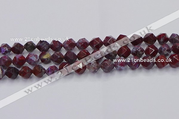 CBD385 15.5 inches 10mm faceted nuggets brecciated jasper beads