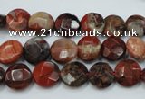 CBD45 15.5 inches 10mm faceted coin brecciated jasper gemstone beads