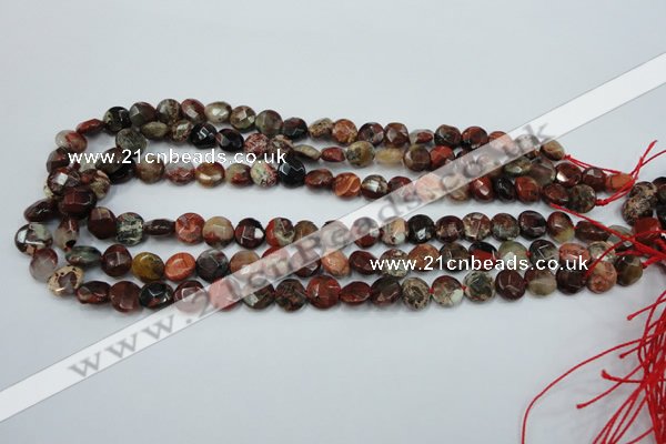 CBD45 15.5 inches 10mm faceted coin brecciated jasper gemstone beads