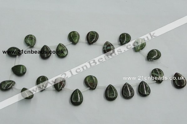 CBG21 13*18mm top-drilled flat teardrop bronze green gemstone beads