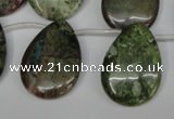 CBG24 Top-drilled 22*30mm flat teardrop bronze green gemstone beads