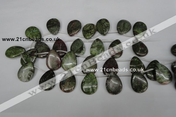 CBG24 Top-drilled 22*30mm flat teardrop bronze green gemstone beads