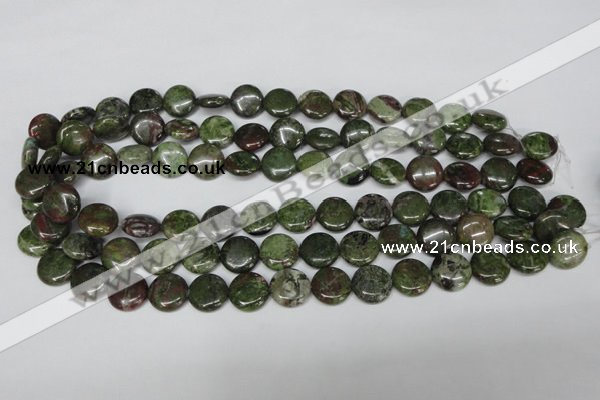 CBG35 15.5 inches 14mm flat round bronze green gemstone beads