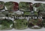 CBG69 15.5 inches 13*18mm wavy rectangle bronze green gemstone beads