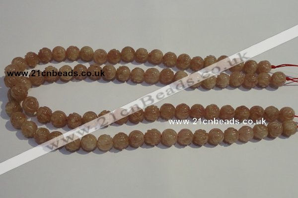 CBQ14 15.5 inches 10mm carved round strawberry quartz beads