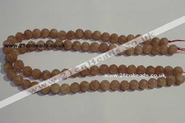 CBQ14 15.5 inches 10mm carved round strawberry quartz beads