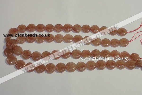 CBQ17 15.5 inches 14mm flat round strawberry quartz beads wholesale