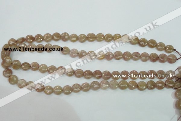 CBQ235 15.5 inches 10mm flat round strawberry quartz beads