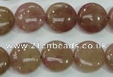 CBQ236 15.5 inches 15mm flat round strawberry quartz beads