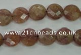 CBQ241 15.5 inches 10mm faceted coin strawberry quartz beads