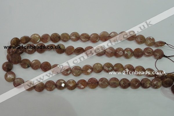 CBQ241 15.5 inches 10mm faceted coin strawberry quartz beads