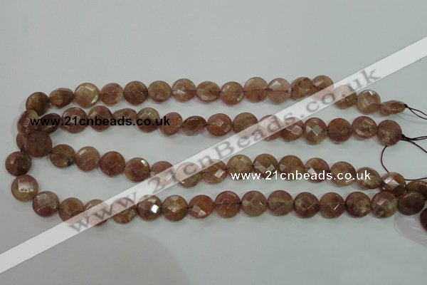 CBQ242 15.5 inches 12mm faceted coin strawberry quartz beads