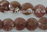 CBQ243 15.5 inches 14mm faceted coin strawberry quartz beads