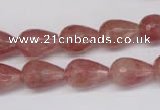 CBQ269 15.5 inches 10*15mm faceted teardrop strawberry quartz beads