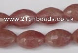 CBQ272 15.5 inches 12*18mm faceted rice strawberry quartz beads