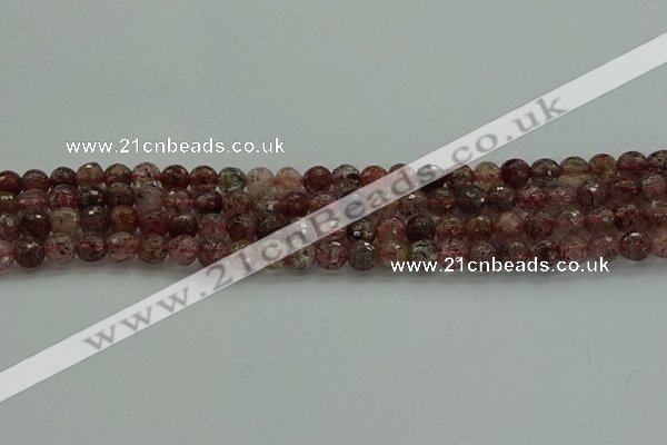 CBQ321 15.5 inches 6mm faceted round strawberry quartz beads