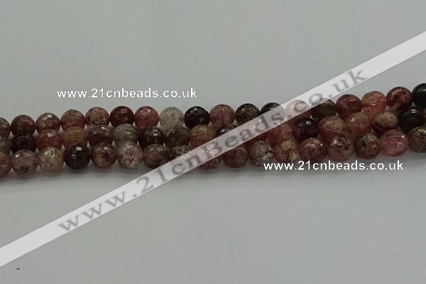 CBQ322 15.5 inches 8mm faceted round strawberry quartz beads