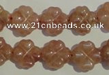 CBQ37 15.5 inches 15mm carved flower strawberry quartz beads