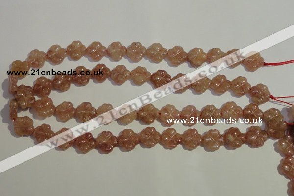 CBQ37 15.5 inches 15mm carved flower strawberry quartz beads