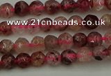 CBQ410 15.5 inches 4mm faceted round strawberry quartz beads