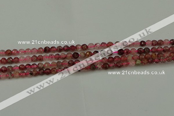 CBQ410 15.5 inches 4mm faceted round strawberry quartz beads